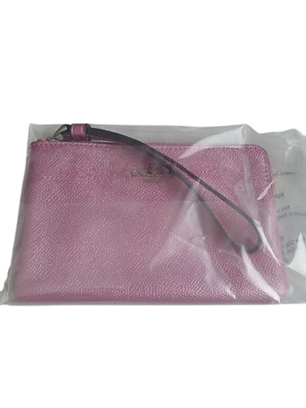 Coach Corner Zip Wristlet in Metallic Crossgrain Leather, SV/ Metallic Blush - Picture 8 of 8